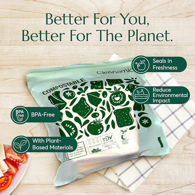 Cleanomic Compostable* Sandwich Size Food Storage Bags Freezer and Leak Proof - Image 5