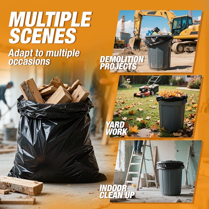 Heavy Duty Contractor Trash Bags 55-60 Gallon, 1.5Mil Extra Thick, Strong Black - Image 7