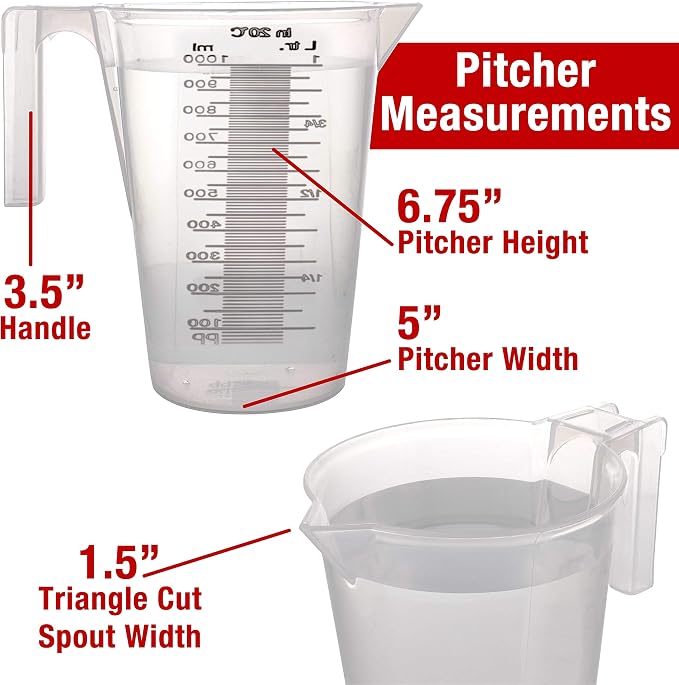 TCP Global 1 Liter Plastic Graduated Measuring and Mixing Pitcher - Image 4
