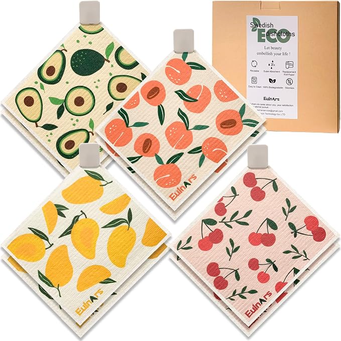 Swedish Dishcloths for Kitchen, 8 Pack Reusable Paper Towels by Eulnars