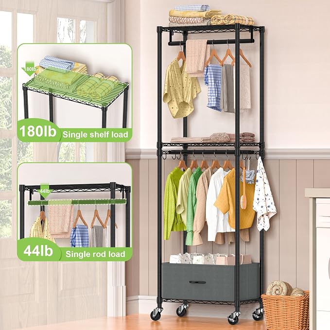 Clothes Rack with Drawers, Freestanding Rolling Garment Rack - Image 3