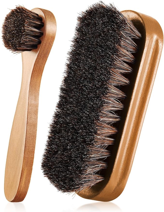 2 Pcs Horsehair Shine Shoes Brush Kit Polish Dauber Applicators Cleaning by ZJoey