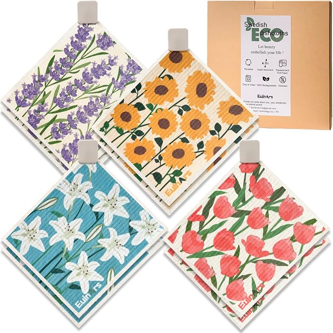 Swedish Dishcloths for Kitchen, 8 Pack Flower Reusable Paper Towels Washable by Eulnars