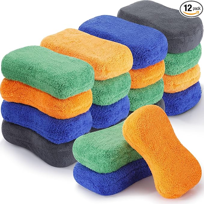 12 Pack Microfiber Car Wash Sponge 9" x 4.3" Large Sponges Two-Sided by Yiyiring