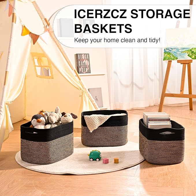 Storage Baskets for Organizing Shelves, Toy Basket for Kid's Room, Woven Cotton - Image 6