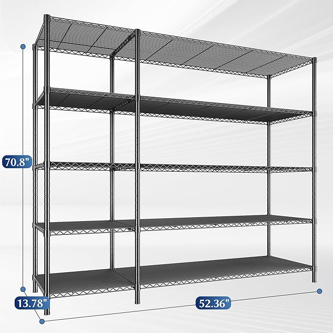 52.36" W Storage Shelves Metal Shelving Unit Load 1400LBS 5 Tier Wire Rack - Image 3