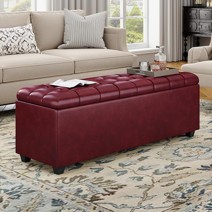 38 Inches long Wine red Ottoman Bench by Unknown
