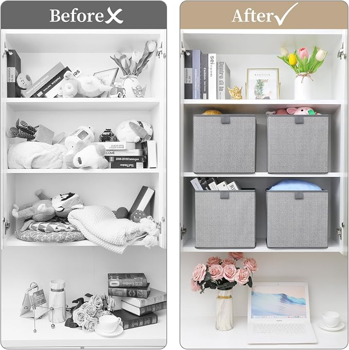 Storage Baskets, 11.8-Inch Woven Fabric Bins, Storage Cubes - Image 7