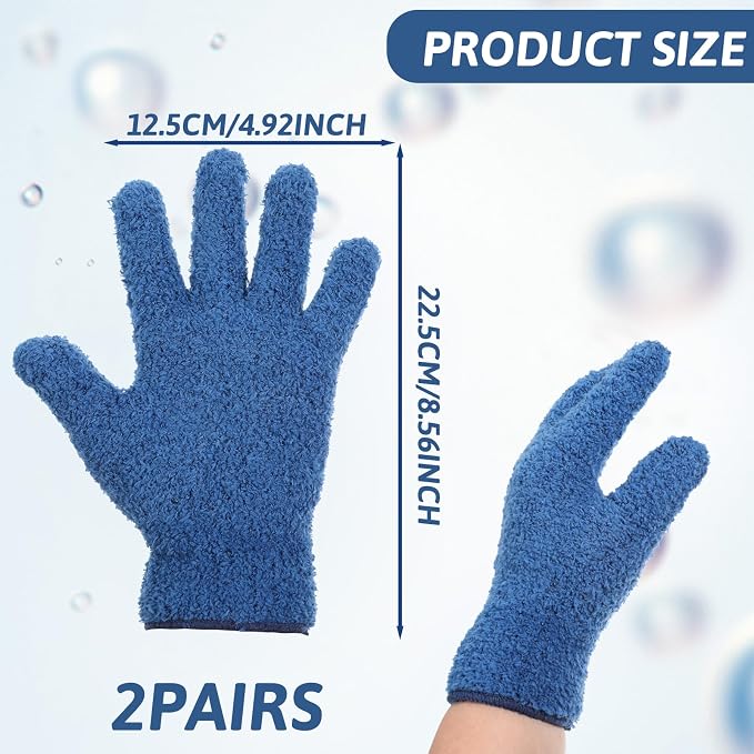 2 Pairs Microfiber Plant Dusting Gloves, Water Blue & Dark Blue Kitchen Indoor - Image 2