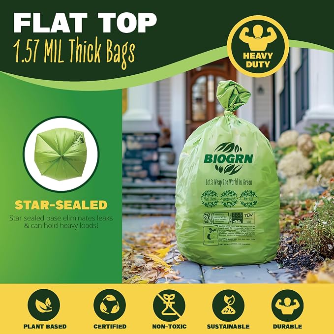 50-55 Gallon Compostable Trash Bags Flat-Top 12 Bags Heavy Duty 1.57 Mil 208.2 - Image 3