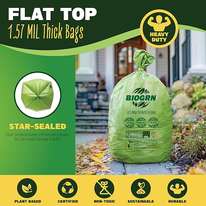 30-33 Gallon Compostable Trash Bags Flat-Top 30 Bags Heavy Duty1.57 Mil - Image 3