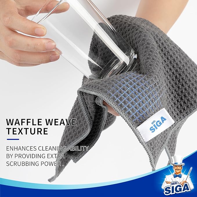 MR.SIGA Waffle Pattern Cleaning Cloths, Reusable Absorbent Microfiber Cleaning - Image 3