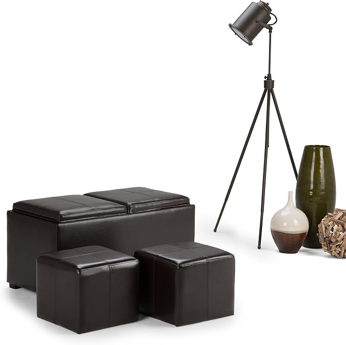 SIMPLIHOME Avalon 35 inch Wide Contemporary Rectangle 5 Pc Storage Ottoman in - Image 3