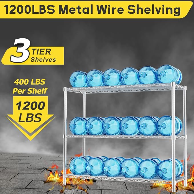 Storage Shelves, 3-Tier Adjustable Metal Industrial Utility Shelf Rack - Image 4