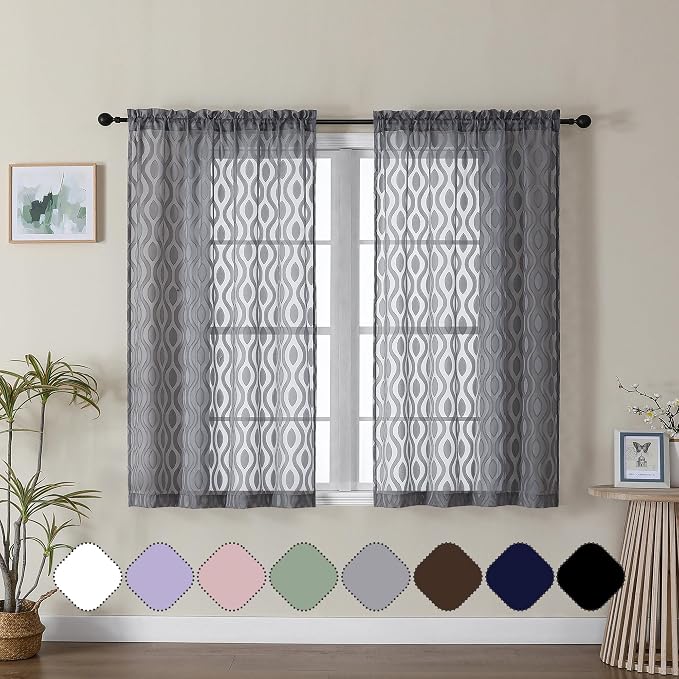 Aiyufeng Grey Sheer Curtains 45 Inch Length 2 Panels Set, Farmhouse Clip by Aiyufeng