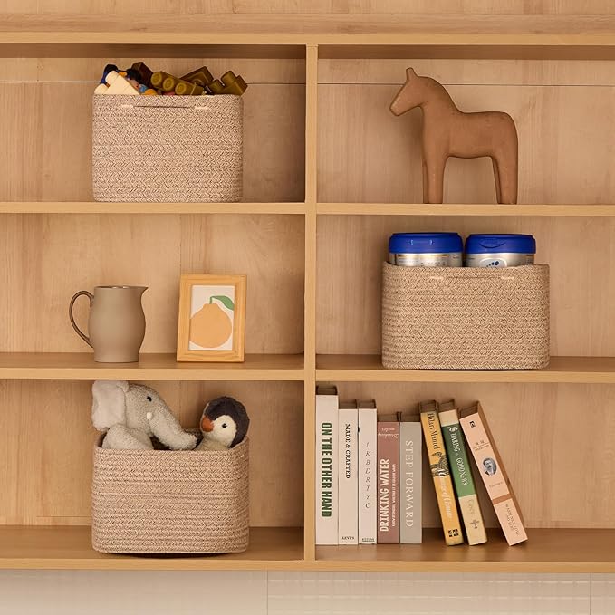 Small Organizing Baskets for Cubes Shelf, 9.7x9.7x7.1 Inch Rope Woven Storage - Image 4