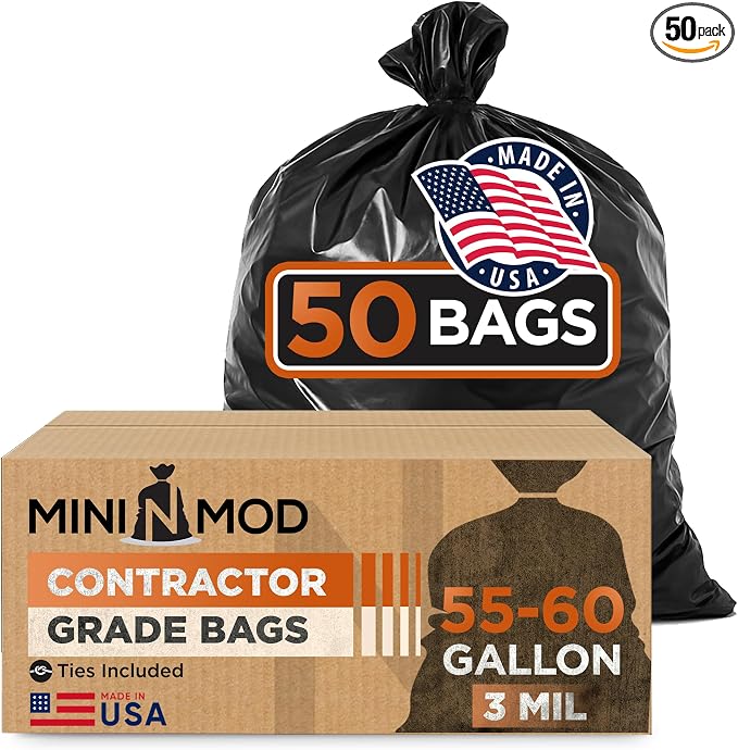 Contractor Garbage Bags 55 Gallon Heavy Duty | 50 Count | 3 Mil Construction by Mini+n+Mod