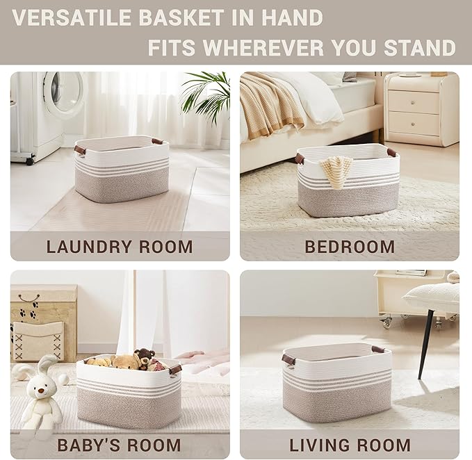45L Small Laundry Basket with Leather Handles - Image 4