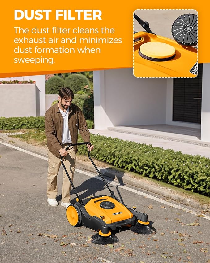 41" Industrial Walk-Behind Hand Push Floor Sweeper | Commercial 55L Large - Image 7