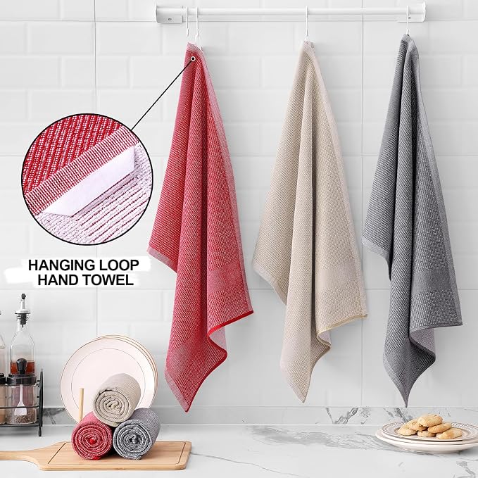 Homaxy Premium Kitchen Towels, Large Cotton Kitchen Hand Towels, Flat and Terry - Image 3