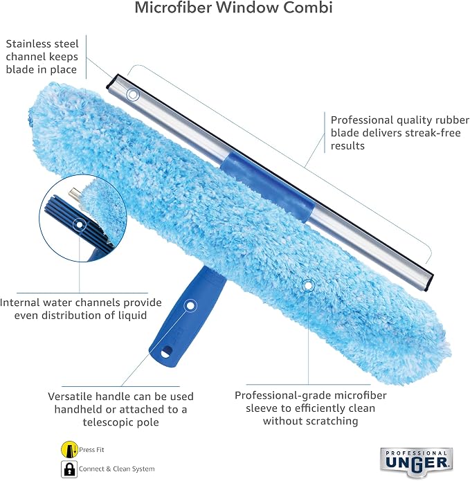 Unger Professional 2-in-1 Squeegee and Scrubber, 14” Window Cleaning Tool - Image 2