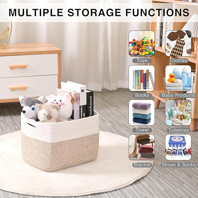 Storage Baskets for Organizing, Woven Cotton Rope Basket for Storage Books - Image 4
