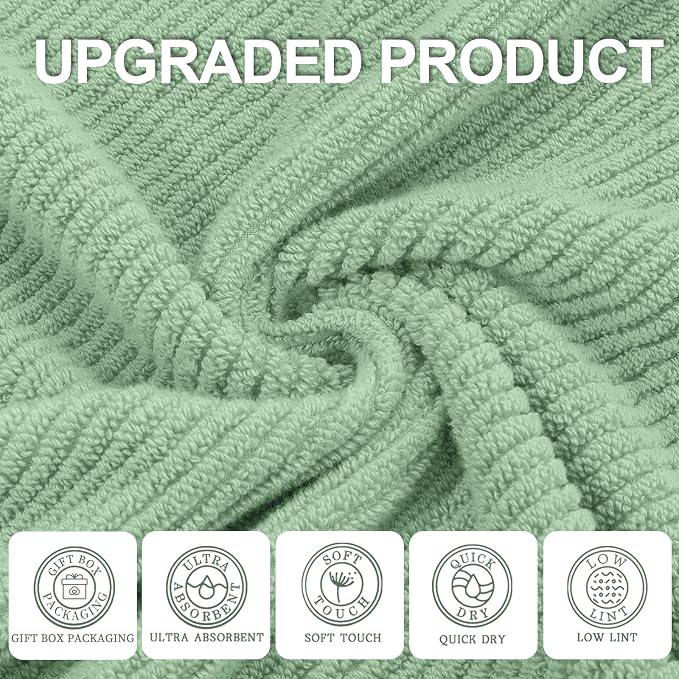 VOOVA & MOVAS Green Towels for Bathroom, 100% Cotton | Quick Dry | Soft | Thick - Image 2