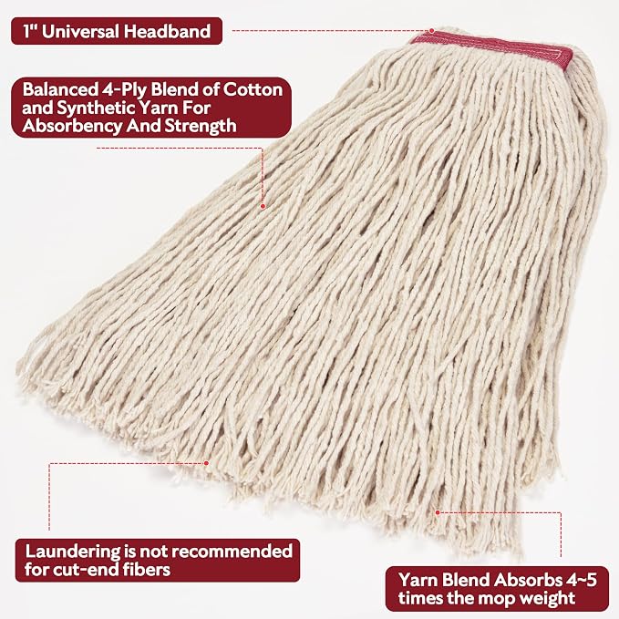 Matthew Cleaning 20oz 12Pack Cotton Mop Head Replacement, Looped-Open String - Image 5