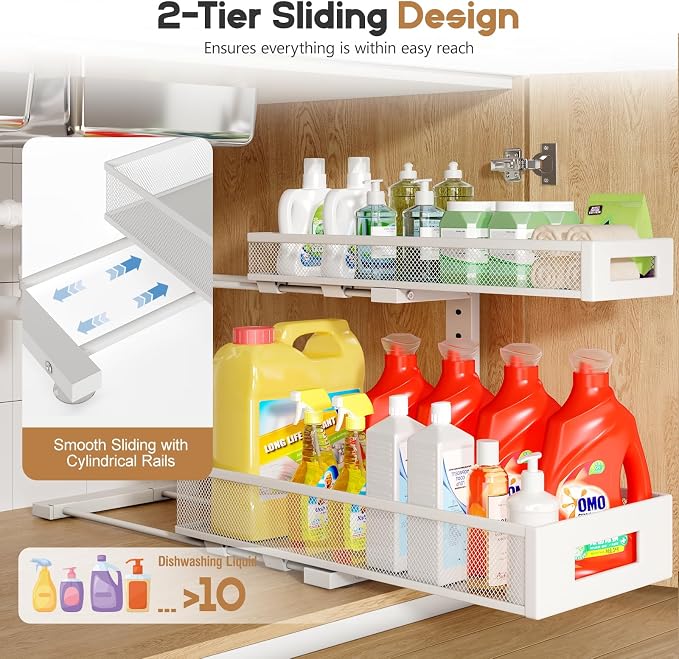 1 Pack 19IN Depth Under Sink Storage Organizer, Large 2-Tier Elegant Mesh Pull - Image 5