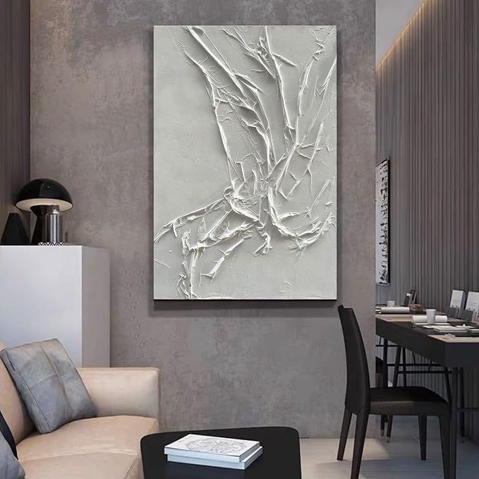 NANKAI Hand-Painted White Texture Abstract Art Painting Minimalist Art Home - Image 6