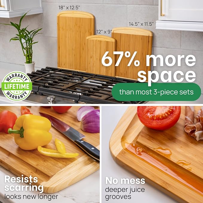 Extra Large Bamboo Cutting Board Set – Wood Cutting Boards - Image 3