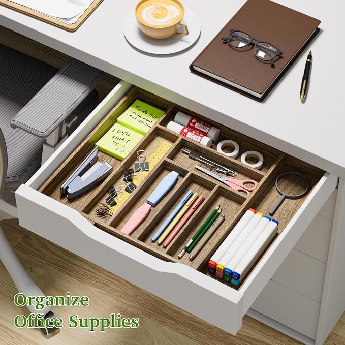Acacia Wood Kitchen Silverware Drawer Organizer, Expandable Utensil Cutlery - Image 4
