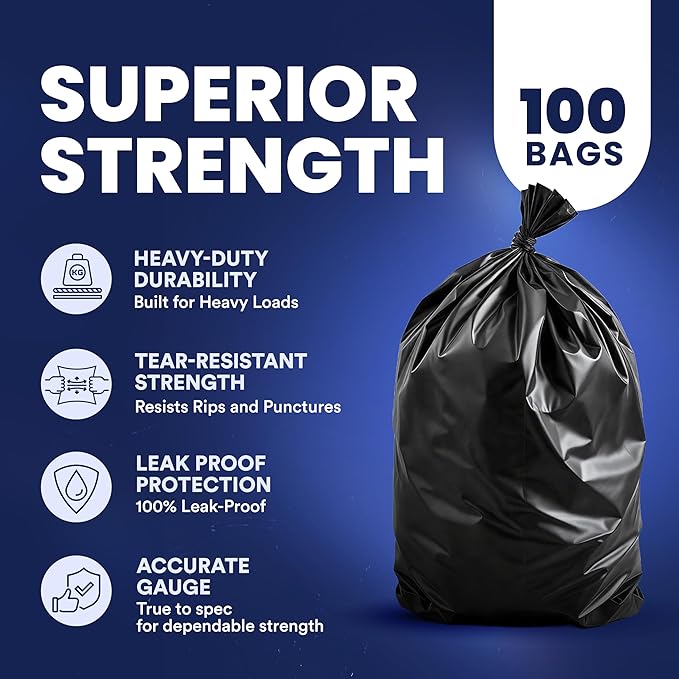 Plasticplace 55-60 Gallon Trash Bags │ 1.5 Mil │ Black Heavy Duty Garbage Can - Image 4
