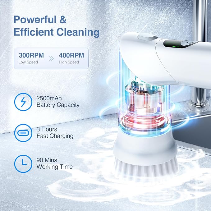 LABIGO Electric Spin Scrubber LA5 Mini, Bathroom Scrubber Shower Scrubber - Image 4