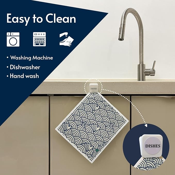 Swedish Dishcloths for Kitchen, 8 Pack Japanese Pattern Reusable Paper Towels - Image 2