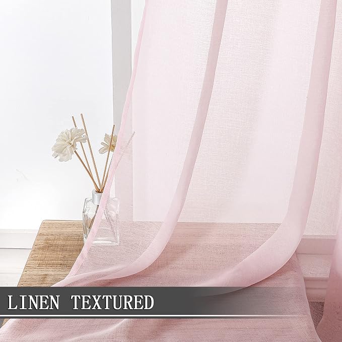 Tollpiz Sheer Curtain Linen Textured Bedroom Curtains Sheer Light Filtering Rod - Image 2