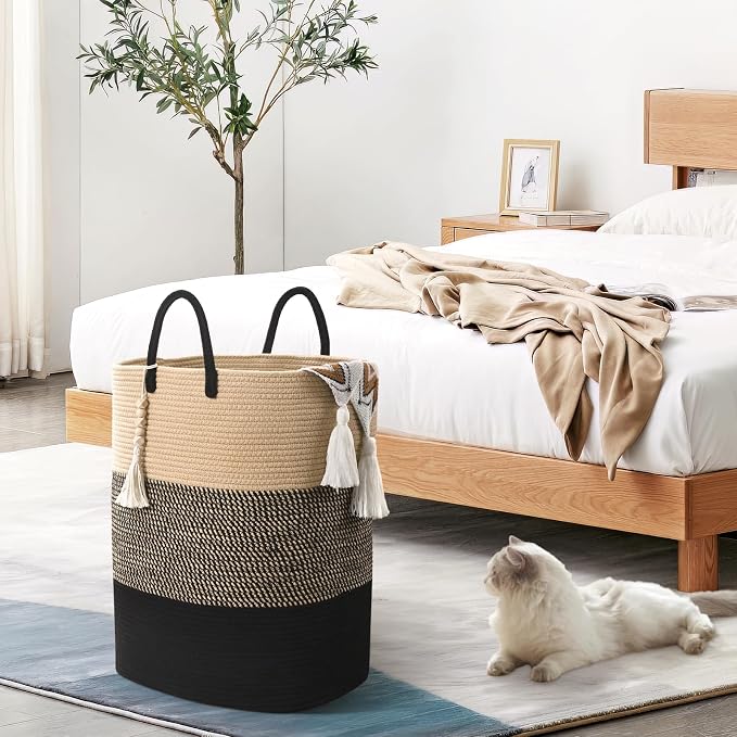 Woven Laundry Basket for Clothes, 50 L Large Rectangle Laundry Hampers - Image 4