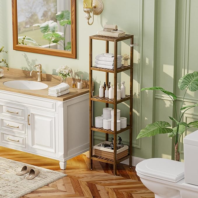 SMIBUY Bathroom Storage Shelf, 5-Tier Bamboo Rack Organizer - Image 2