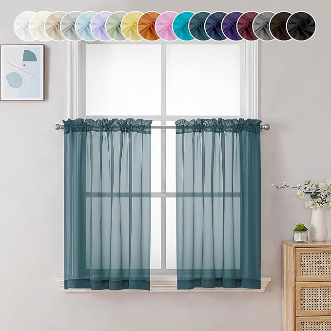Chyhomenyc Dusty Blue Sheer Curtains 36 inch Length 2 Panels, Light Filtering by Chyhomenyc