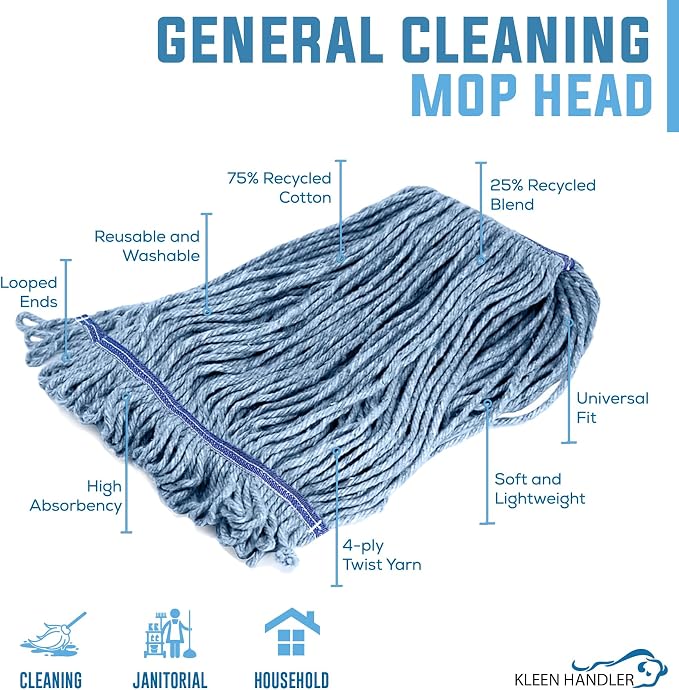 KLEEN HANDLER HEAVY DUTY Commercial Mop Head Replacement, Wet Industrial Cotton - Image 2