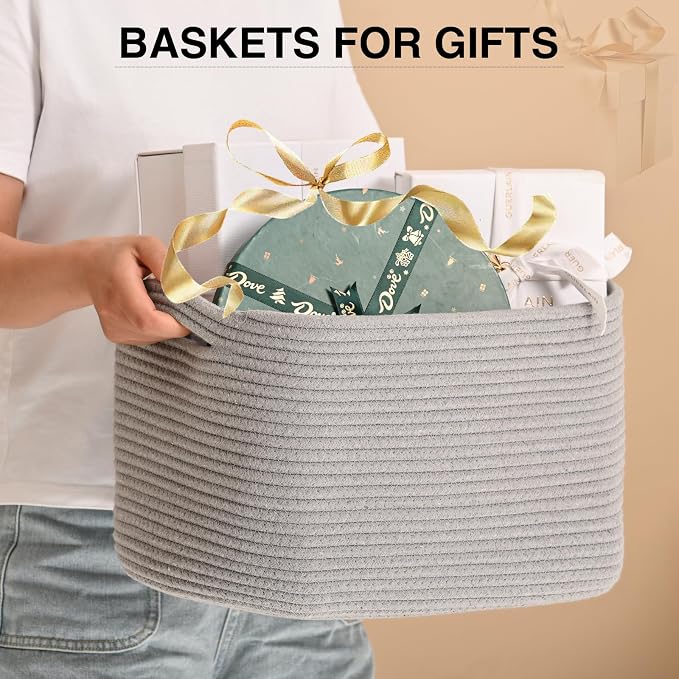 Woven Cotton Rope Storage Basket - Image 3