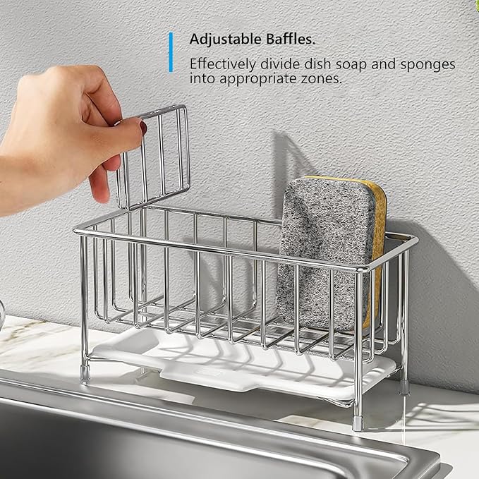Kavciva Sink Caddy Sponge Holder, 304 Stainless Steel Dish Brush Holder - Image 4