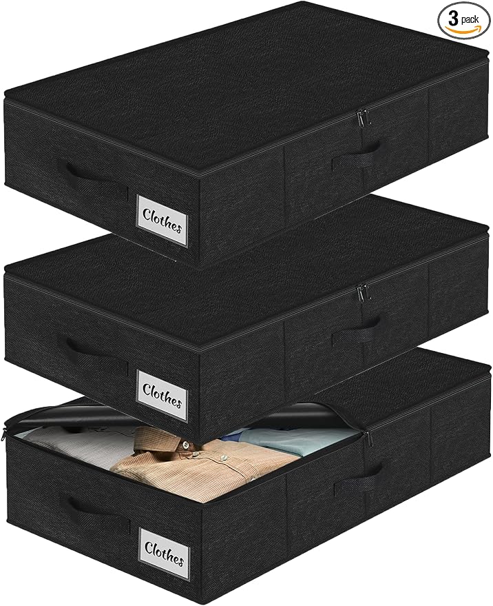 Under Bed Storage Container Bin 3 Pack, Low Profile Foldable Underbed Clothes by KUKIKAN