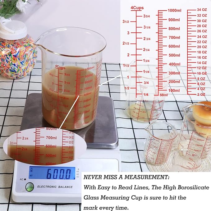 3 Piece Glass Measuring Cup Set, Includes 2-Cup, and 8-Cup High Borosilicate - Image 3