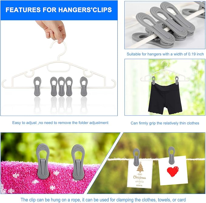Tinfol 24pc Grey Plastic Hanger Clips, Strong Pinch Grip Finger Clips - Image 6