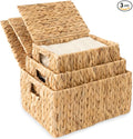 Wicker Storage Baskets with Lid, Set 3 Basket With Lid Decorative Storage by KOLWOVEN