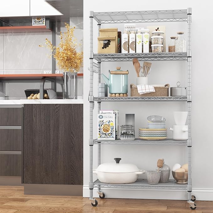 Himimi 5-Tier Storage Shelf Wire Shelving Unit on Wheels, Adjustable Heavy Duty - Image 3