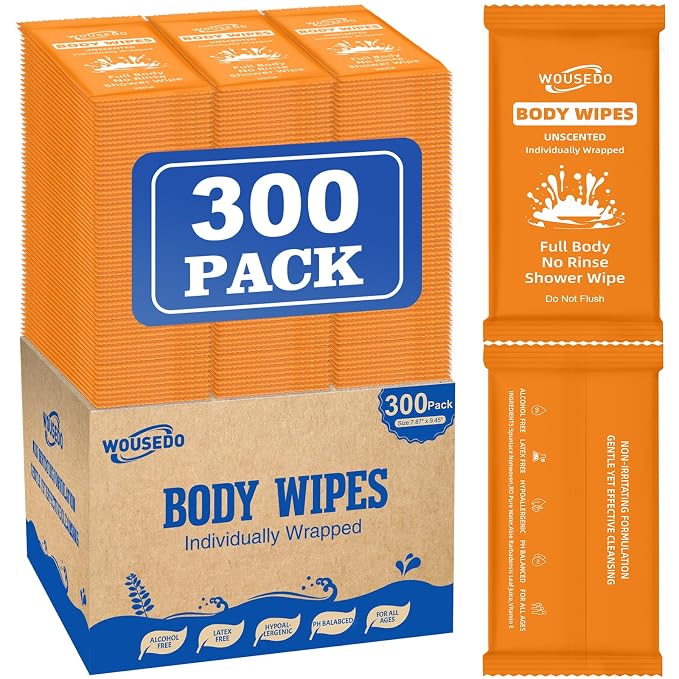 300 Pcs Ultra Thick Soft Large Body Wipes Individually Wrapped, Shower Wipes by Unknown