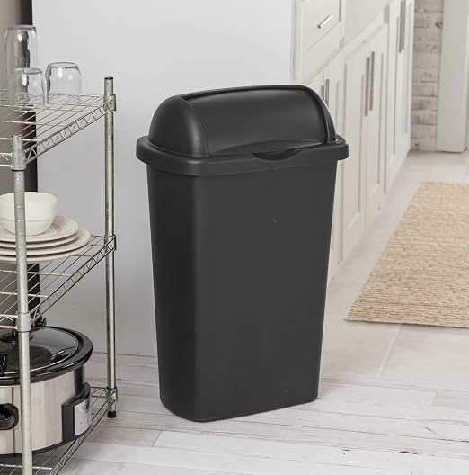 13 Gallon Roll Top Wastebasket – Lift-Open Kitchen Black Trash Can 13 Gallon - Image 5
