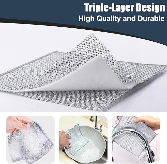 Navona 20 Pcs New Upgrade Steel Wire Dishcloth, Triple-Layer Steel Wire - Image 3